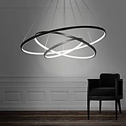 LightInTheBox 90W Pendant Light Modern Design LED Three Rings Chandeliers Black Color, Light Source=Warm White, Volta...