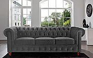 » Divano Roma Furniture Velvet Scroll Arm Tufted Button Chesterfield Style Sofa, Grey