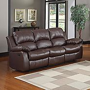 » Bonded Leather Double Recliner Sofa Living Room Reclining Couch (Brown)