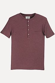Buy Red Solid Heather Henley T-Shirt for Men at Zobello