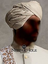 Groom turban for wedding in beige color raw silk fabric in USA