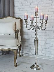 40 Inch Silver Plated Metal 5 Arm Candelabra