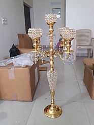 Awesome Gold 5 Arm Luxury Crystal Candelabras 100CM Tall