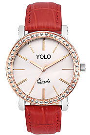 Yolo Quartz Crystal Embedded White Dial Women`s Analog Watch - Watches