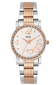 Yolo Quartz Crystal Embedded Chain White Dial Women`s Analog Watch - Watches