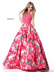 2018 Beaded Bodice Sherri Hill 51794 Floral Printed Pink Long Taffeta Prom Dresses [Sherri Hill 51794 Pink] - $350.00...