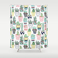 Cute Cacti in Pots Shower Curtain