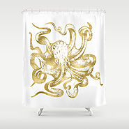 Gold Octopus Shower Curtain