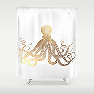 Gold Octopus Shower Curtain