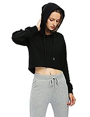 ZAN.STYLE Women's Long Sleeve Crop Top Hoodie Drawstring Pullover Sweatshirt (Large, Hoodie-Black)