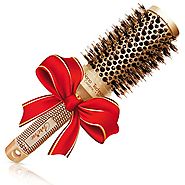 Blow out Round HairBrush with Natural Boar Bristles for Blow Drying | Straightening| Curling - Best Styling Brush for...