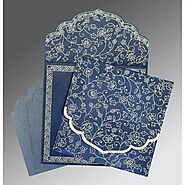 COBALT BLUE WOOLY FLORAL THEMED - SCREEN PRINTED WEDDING INVITATION : RU-8211P - 123WeddingCards