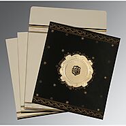 BLACK WOOLY EMBOSSED WEDDING INVITATION : IN-8202K - 123WeddingCards