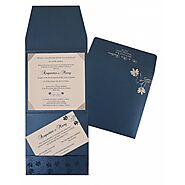 MIDNIGHT BLUE SHIMMERY SCREEN PRINTED WEDDING INVITATION : IN-803D - 123WeddingCards