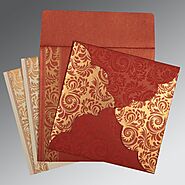 RED SHIMMERY BUTTERFLY THEMED - SCREEN PRINTED WEDDING CARD : IN-8235C - 123WeddingCards