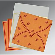 Orange Handmade Silk Unique Themed - Screen Printed Wedding Card