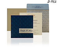 BLUE SHIMMERY PAISLEY THEMED - SCREEN PRINTED WEDDING INVITATIONS : D-1702