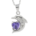 Amazon.com: .925 Sterling Silver Cz Heart Shaped Simulated Amethyst Color Prong Set Cute Dolphin Pendant Ncklace 18':...