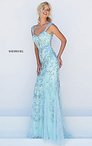 2016 Blue Beaded Embellishments Open Back Sherri Hill 50276 Sweetheart Neckline Long Chiffon Prom Dresses [Sherri Hil...