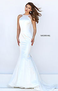 Sherri Hill 50044 Halter Neckline 2016 Open Back Ivory Sleeveless Long Satin Prom Dresses [Sherri Hill 50044 Ivory] -...