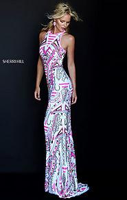 2016 Halter Neckline Sherri Hill 50359 Sleeveless Beaded Embellishments Ivory/Multi Long Prom Dresses [Sherri Hill 50...