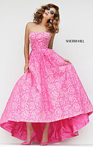 Sweetheart Neckline Sherri Hill 50436 Strapless 2017 Sleeveless Pink Long Floral Printed Prom Dresses [Sherri Hill 50...