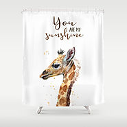 You Are My Sunshine Giraffe Nursery Animals Watercolor Art Shower Curtain