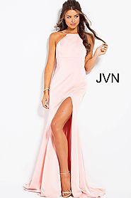 Blush Backless High Slit Sleeveless Prom Dress JVN55641