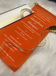 BURNT ORANGE VELVET WEDDING CARD : CSC-5010I - IndianWeddingCards