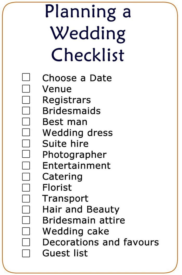 bridal wedding planner checklist