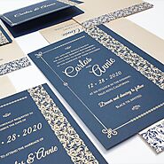 BLUE MATTE SCREEN PRINTED WEDDING INVITATION : ETCHED - 123WeddingCards