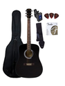 Fender FA-100 Dreadnought Acoustic Guitar Bundle with Gig Bag, Tuner, Strap, Picks, Strings - Black