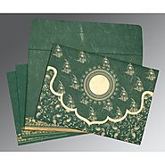 Green Handmade Silk Screen Printed Wedding Invitations : CD-8207L | IndianWeddingCards