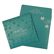 TURQUOISE SHIMMERY SCREEN PRINTED WEDDING INVITATION : CIN-803A - IndianWeddingCards