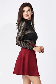Go Stylish & Grab the Eyeballs with High Waisted Wine Skater Skirt at Missi London - Acquire
