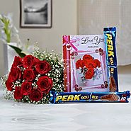 Bunch of 10 Roses with 2 Bars of Perk Chocolate & Love Card
