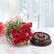 Buy/Send Red Rose with Cake Online - YuvaFlowers.com