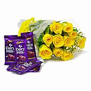 Buy/Send Bunch of 10 Yellow Roses with Cadbury Dairy Milk Chocolate Bars - YuvaFlowers