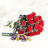 Bunch of 18 Red Roses with 6 Bars of Chocolates