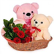 Send 10 RED ROSES WITH TEDDY Same Day Delivery - OyeGifts