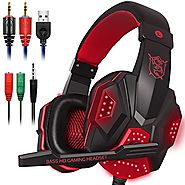 Gaming Headset with Mic and LED Light for Laptop Computer, Cellphone, PS4 and son on, DLAND 3.5mm Wired Noise Isolati...