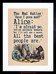 QUOTE CARROLL BOOK ALICE WONDERLAND MAD HATTER TEA PARTY FRAMED PRINT F97X9832