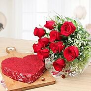 Velvet Romance | Buy Red Roses and Heartshaped Cake Online
