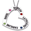 Open Heart Necklace with Kids Names and Birthstones