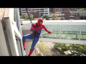 Spiderman Cleans Windows at Primary Children's Hospital