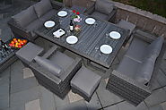 Serena 6 Seat Sofa Lounge Cube Set with Armchairs, Footstools and Coffee Table in Grey Rattan