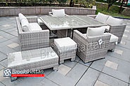Champagne 6 Seat Sofa Lounge Cube with Armchairs, Footstools and Coffee Table in Mixed Grey Rattan