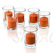 Unscented Orange Votive Candles With Clear Glass Holders Set Of 48