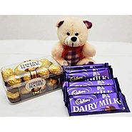 Send ATTRACTIVE TEDDY ROCHER WITH CHOCOLATES Same Day Delivery - OyeGifts