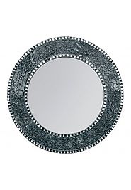24 inch Black and Silver, Round Wall Mirror, Handmade Crackled Glass Mosaic Accent Wall Mirror, Decorative Design by ...